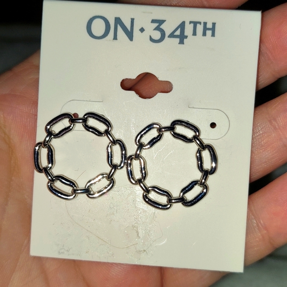 On 34th Silvertone Chain Link Earrings